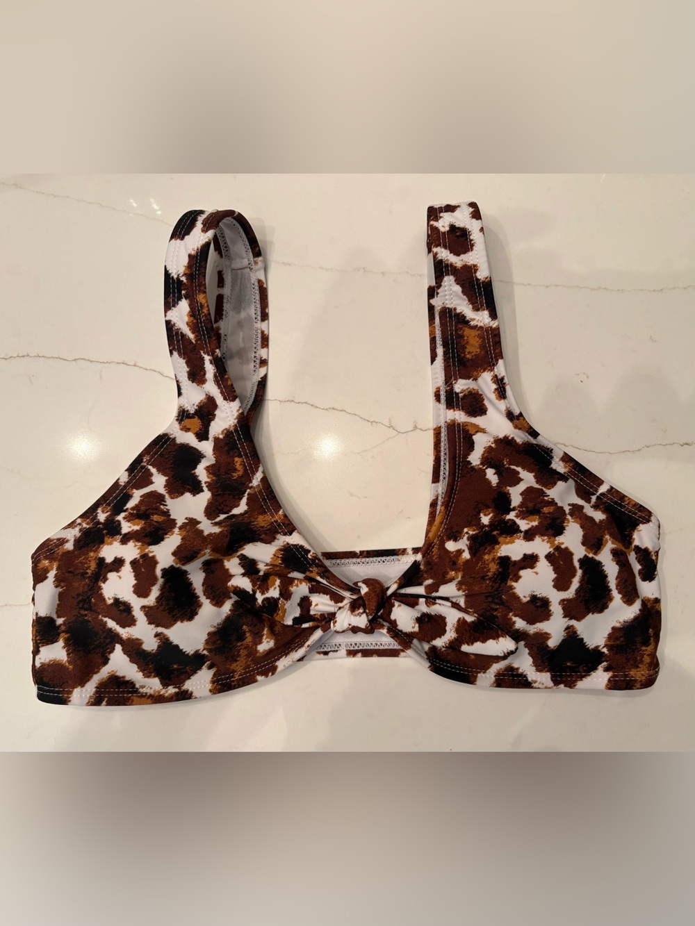 Cabana Del Sol Animal Print Tie Knot Bikini Top M Brown/White